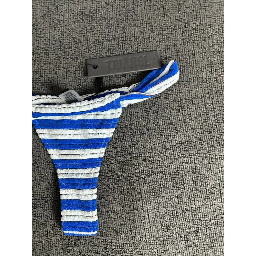 Triangl Terry Cloth Thong Bikini Bottom Blue White Stripe Swim Size S NWT